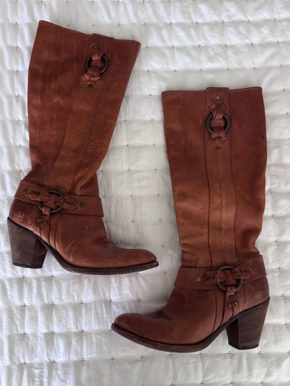 Frye Brown Leather Tall Buckle Boots Women's 8.5